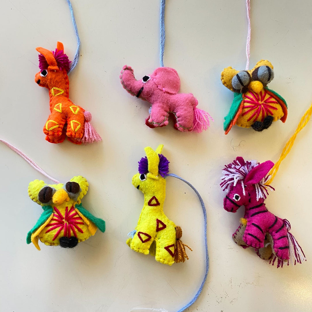 Tiny Wool Mini Animal Set of 6 Handmade Ornaments - Mexico-Decor-ABIGAIL (ARTESANÍAS CHONETIK - MX)-Lumily MZ Fair Trade Nena & Co Hiptipico Novica Lucia's World emporium