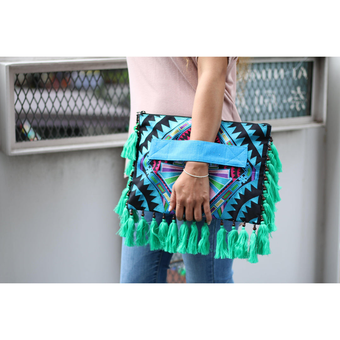 Tahj Embroidered Tassel Computer Cover Clutch - Thailand-Bags-Lumily-Lumily MZ Fair Trade Nena &amp; Co Hiptipico Novica Lucia&