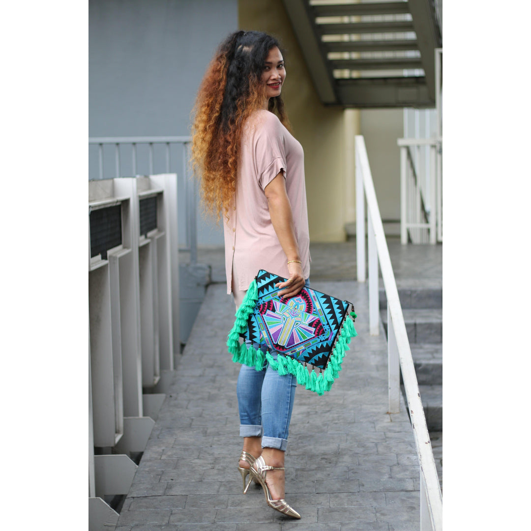Tahj Embroidered Tassel Computer Cover Clutch - Thailand-Bags-Lumily-Lumily MZ Fair Trade Nena &amp; Co Hiptipico Novica Lucia&