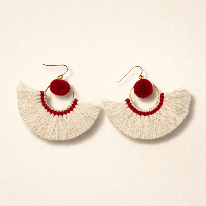 Half Moon Tassel Earrings Boho Cotton Fringe Earrings Fair Trade - Thailand-Jewelry-Kannika Chimkam-Lumily MZ Fair Trade Nena &amp; Co Hiptipico Novica Lucia&