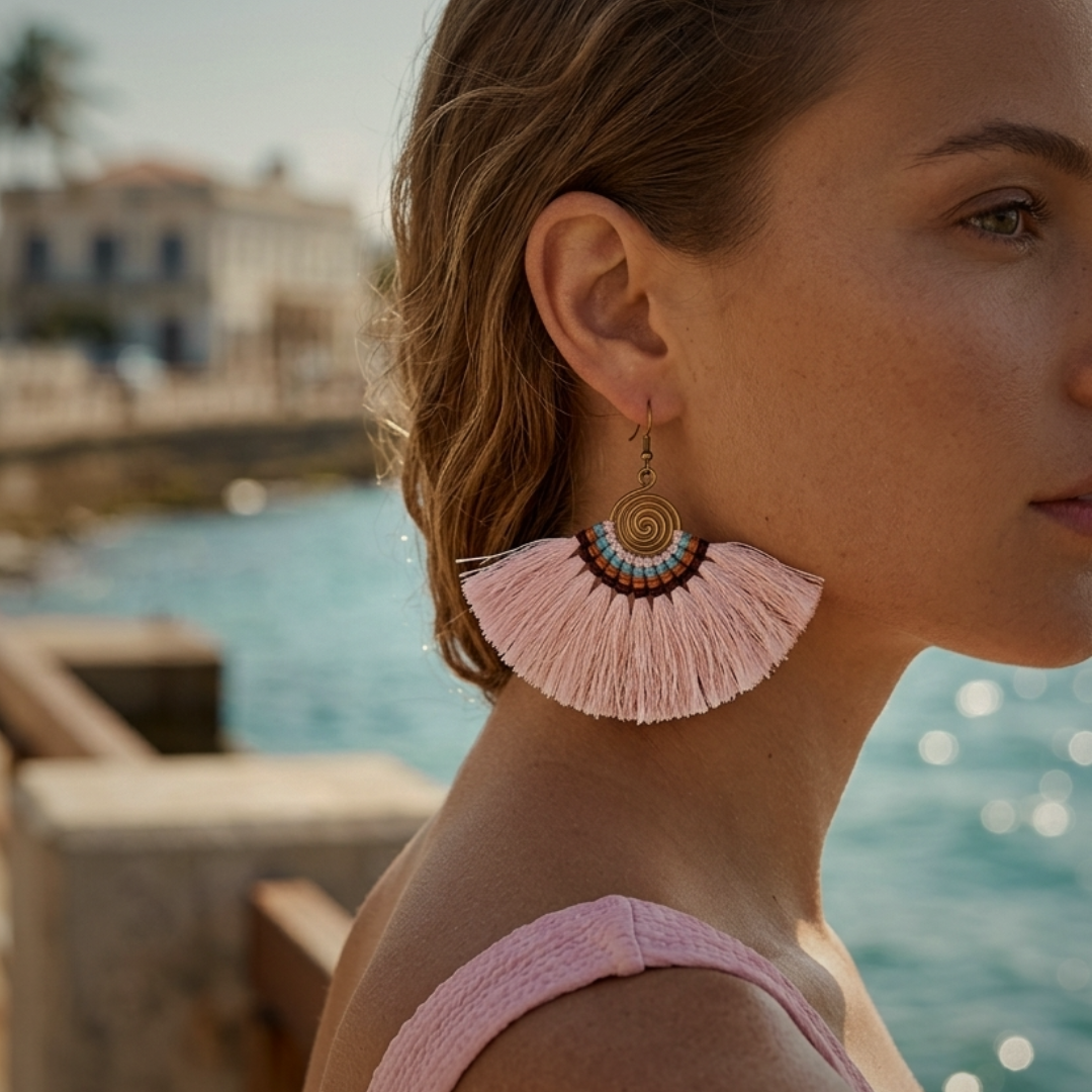 Large Half Moon Tassel Earrings - Thailand-Jewelry-Kannika Chimkam-Lumily MZ Fair Trade Nena &amp; Co Hiptipico Novica Lucia&