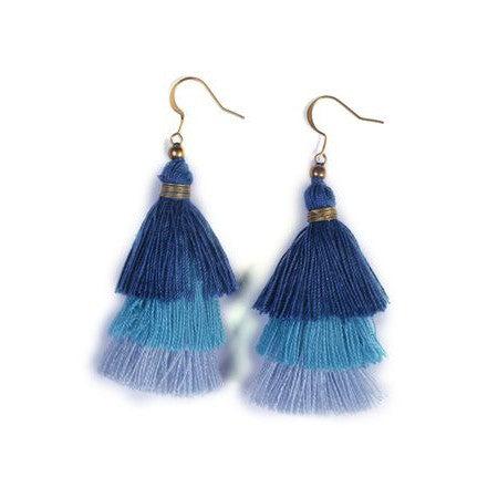 Cascade Triple Tassel Earrings - Thailand-Earrings-Kannika (Deeproot Accessories - TH)-Blue-Lumily MZ Fair Trade Nena & Co Hiptipico Novica Lucia's World emporium