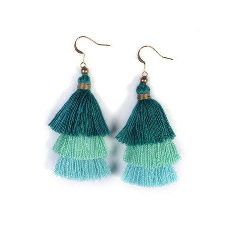 Cascade Triple Tassel Earrings - Thailand-Earrings-Kannika (Deeproot Accessories - TH)-Lumily MZ Fair Trade Nena & Co Hiptipico Novica Lucia's World emporium