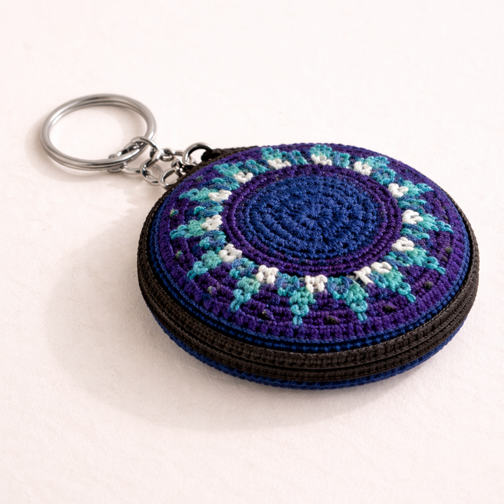 Earbud | Airpod Case Round Crochet Coin Purse | Keychain - Guatemala-Keychains-Juana (GU)-Lumily MZ Fair Trade Nena & Co Hiptipico Novica Lucia's World emporium