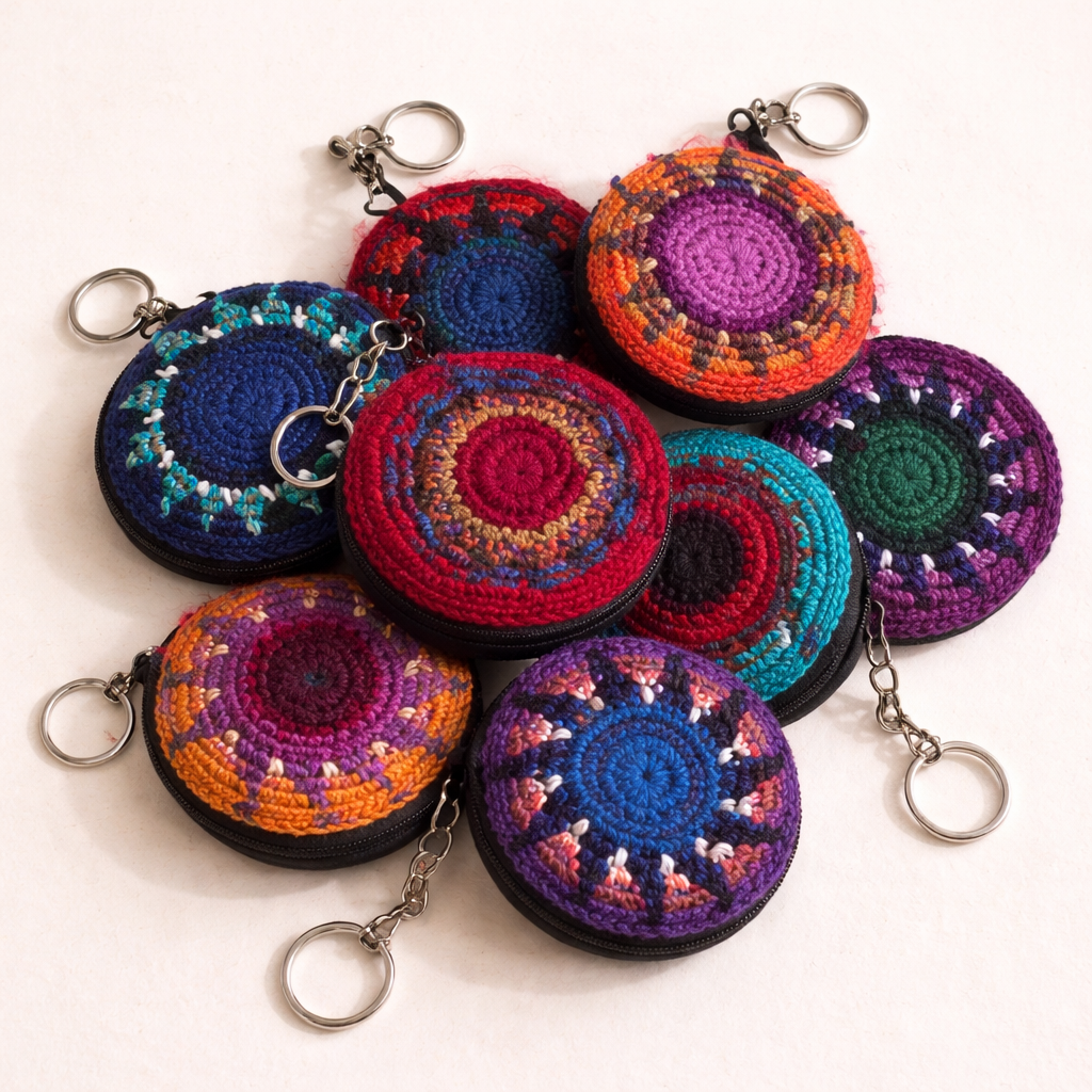 Earbud | Airpod Case Round Crochet Coin Purse | Keychain - Guatemala-Keychains-Juana (GU)-Lumily MZ Fair Trade Nena & Co Hiptipico Novica Lucia's World emporium