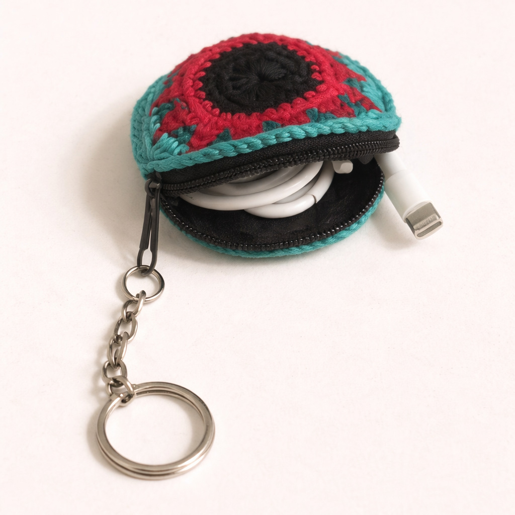Earbud | Airpod Case Round Crochet Coin Purse | Keychain - Guatemala-Keychains-Juana (GU)-Lumily MZ Fair Trade Nena & Co Hiptipico Novica Lucia's World emporium