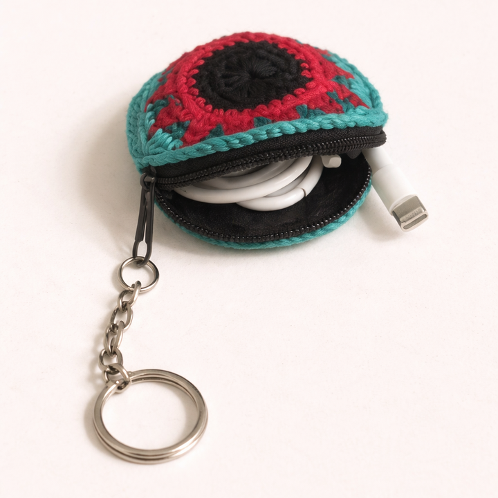 Earbud | Airpod Case Round Crochet Coin Purse | Keychain - Guatemala-Keychains-Juana (GU)-Lumily MZ Fair Trade Nena & Co Hiptipico Novica Lucia's World emporium