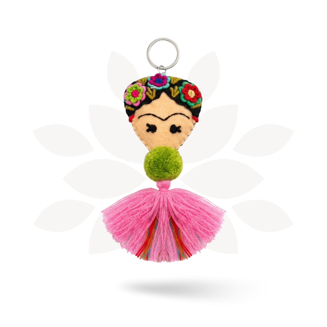 Frida Kahlo Embroidered Keychain / Zipper Pull - Mexico-Keychains-Rebeca y Francisco (Mexico)-Lumily MZ Fair Trade Nena & Co Hiptipico Novica Lucia's World emporium
