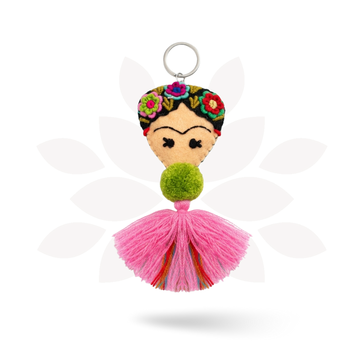 Frida Kahlo Embroidered Keychain / Zipper Pull - Mexico-Keychains-Rebeca y Francisco (Mexico)-Lumily MZ Fair Trade Nena &amp; Co Hiptipico Novica Lucia&