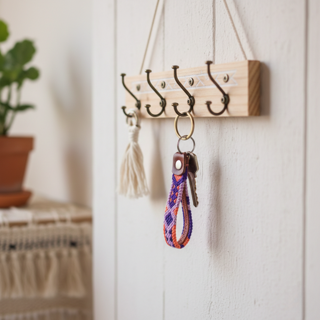 Friendship Macrame Woven Leather Loop Key Chain - Mexico-Keychains-Erika (Artesanias Yareli - MX)-Lumily MZ Fair Trade Nena & Co Hiptipico Novica Lucia's World emporium