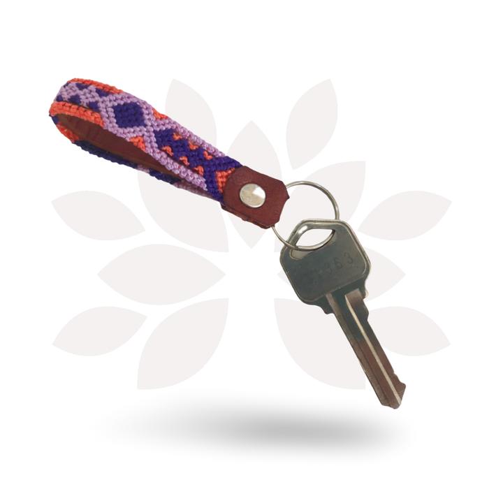 Friendship Macrame Woven Leather Loop Key Chain - Mexico-Keychains-Erika (Artesanias Yareli - MX)-Lumily MZ Fair Trade Nena & Co Hiptipico Novica Lucia's World emporium