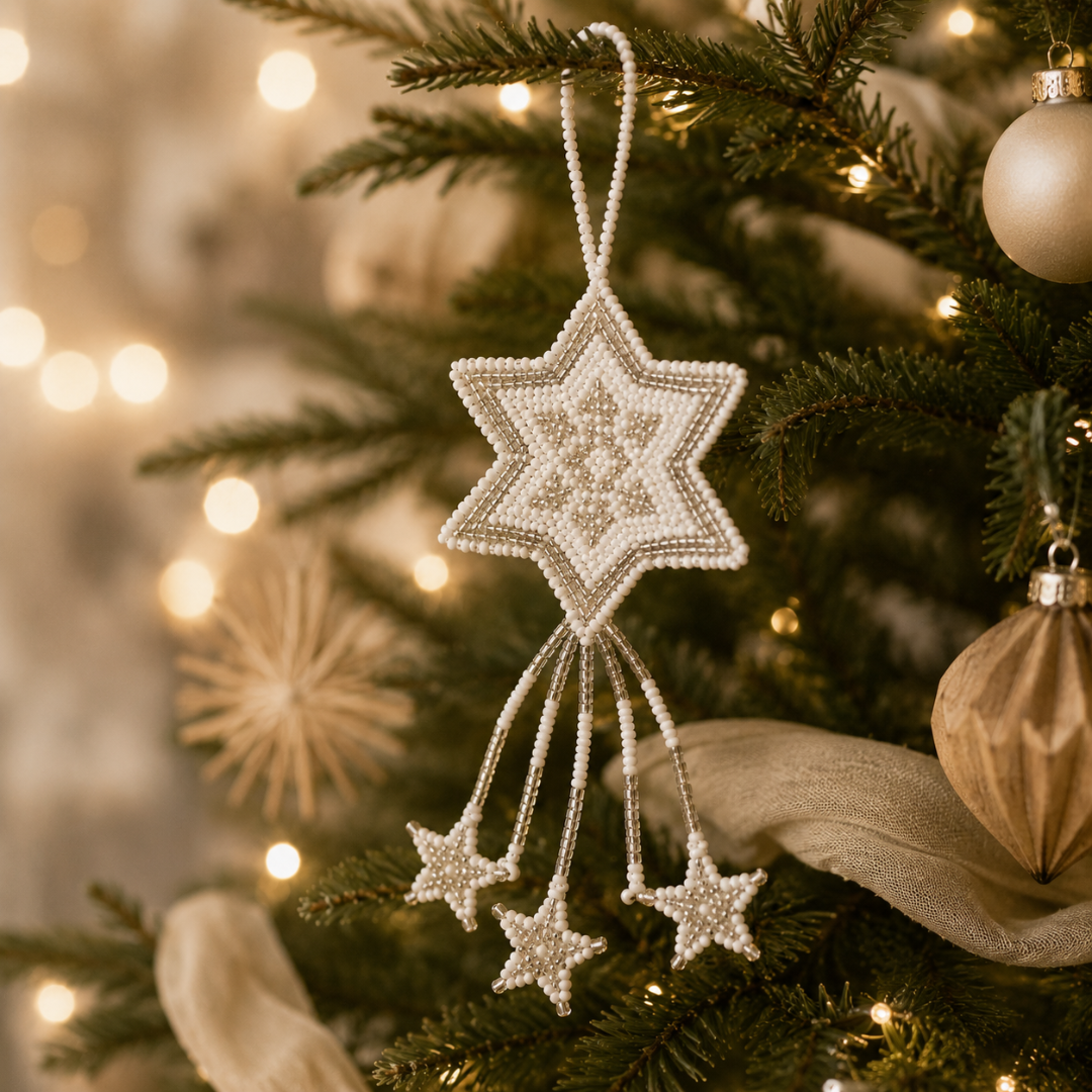 Star Seed Bead Handmade Ornament - Guatemala-Decor-Lumily-Lumily MZ Fair Trade Nena &amp; Co Hiptipico Novica Lucia&