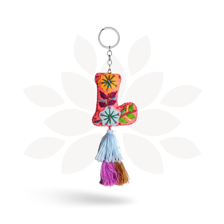 Alphabet Letter Embroidered Boho Keychain | Bag Charm - Mexico-Keychains-Rebeca y Francisco (Mexico)-Lumily MZ Fair Trade Nena &amp; Co Hiptipico Novica Lucia&