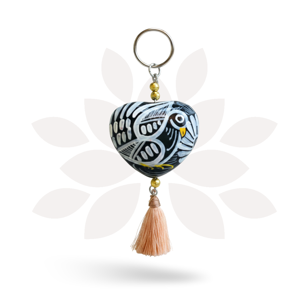 Hand Painted Bohemian Heart Clay Assorted Keychain - Mexico-Keychains-Cecilia-Lumily MZ Fair Trade Nena & Co Hiptipico Novica Lucia's World emporium