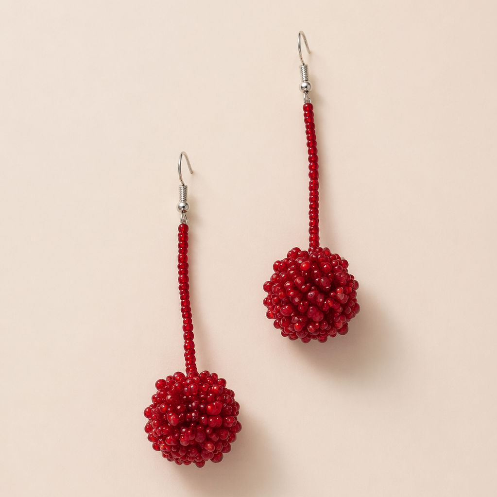 Luna Seed Bead Sphere Drop Earrings – Guatemala-Jewelry-Lumily-Red-Lumily MZ Fair Trade Nena &amp; Co Hiptipico Novica Lucia&