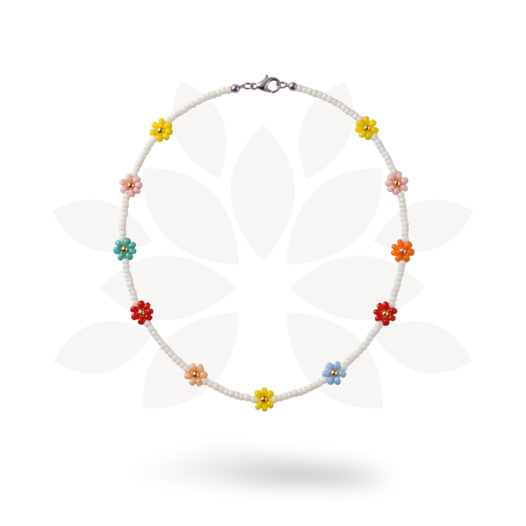 Daisy Seed Bead Floral Boho Choker - Guatemala-Bracelets-David (GU)-Lumily MZ Fair Trade Nena & Co Hiptipico Novica Lucia's World emporium