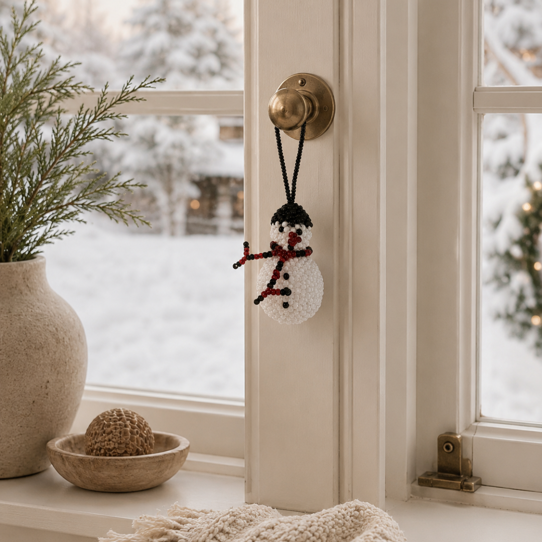 Snowman Seed Bead Ornament - Guatemala-Decor-Claudia (Topaca - GU)-Lumily MZ Fair Trade Nena &amp; Co Hiptipico Novica Lucia&