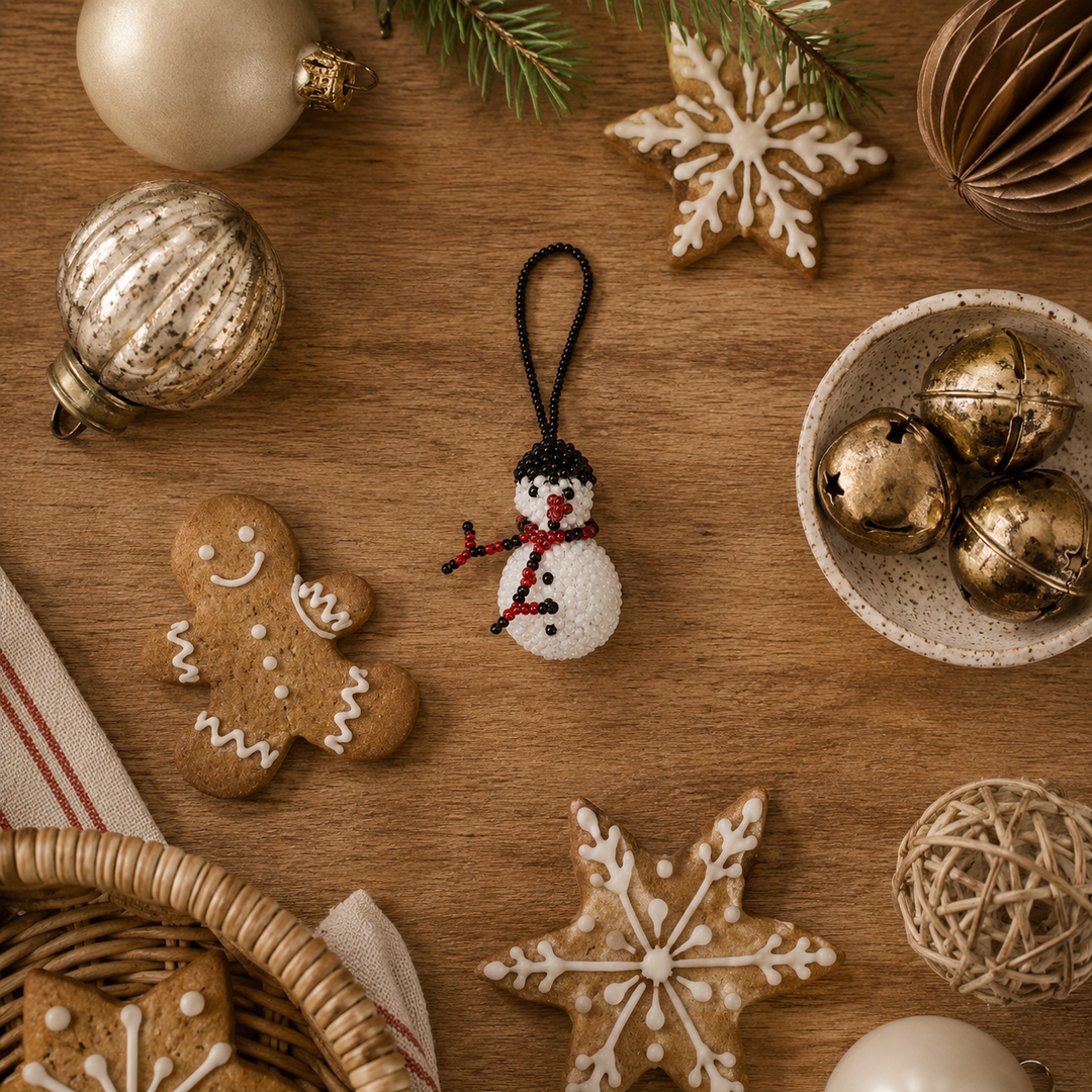 Snowman Seed Bead Ornament - Guatemala-Decor-Claudia (Topaca - GU)-Lumily MZ Fair Trade Nena &amp; Co Hiptipico Novica Lucia&