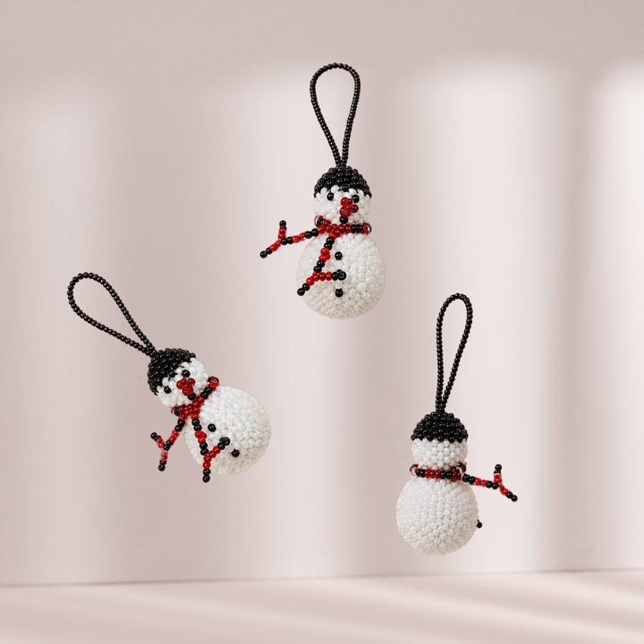 Snowman Seed Bead Ornament - Guatemala-Decor-Claudia (Topaca - GU)-Lumily MZ Fair Trade Nena &amp; Co Hiptipico Novica Lucia&