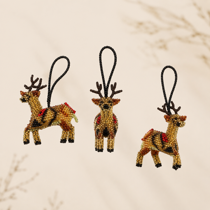 Reindeer Seed Bead Ornament - Guatemala-Decor-Lumily-Lumily MZ Fair Trade Nena &amp; Co Hiptipico Novica Lucia&