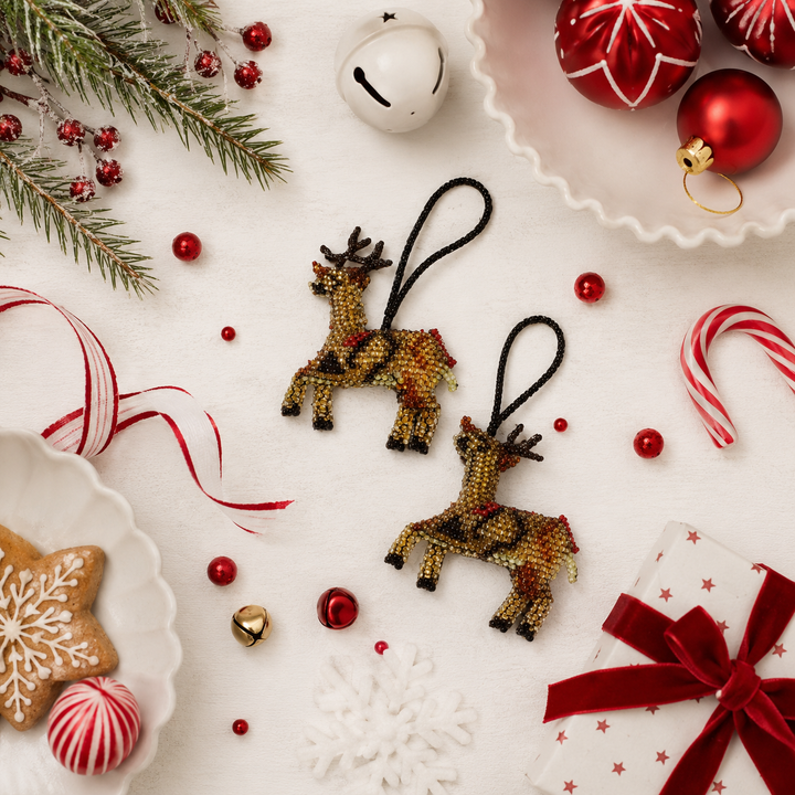 Reindeer Seed Bead Ornament - Guatemala-Decor-Lumily-Lumily MZ Fair Trade Nena &amp; Co Hiptipico Novica Lucia&