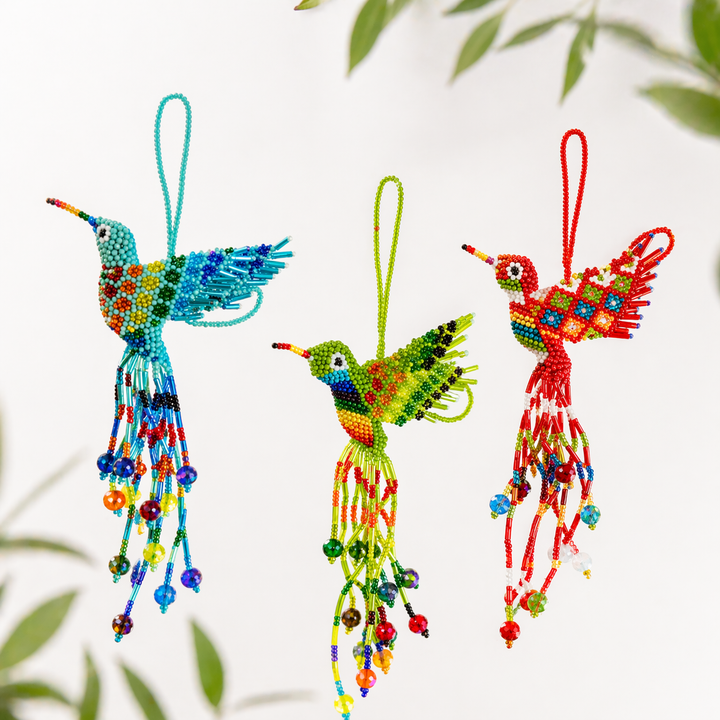 Large Hummingbird Seed Bead Handmade Ornament - Guatemala-Decor-Yulisa (Galería Artes Chávez - GU)-Assorted-Lumily MZ Fair Trade Nena &amp; Co Hiptipico Novica Lucia&