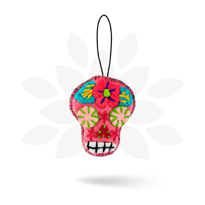 Hand-Embroidered Sugar Skull Ornament - Mexico-Decor-Rebeca y Francisco (Mexico)-Lumily MZ Fair Trade Nena & Co Hiptipico Novica Lucia's World emporium