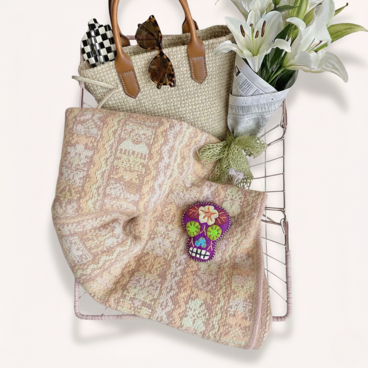 Hand-Embroidered Sugar Skull Ornament - Mexico-Decor-Rebeca y Francisco (Mexico)-Lumily MZ Fair Trade Nena & Co Hiptipico Novica Lucia's World emporium