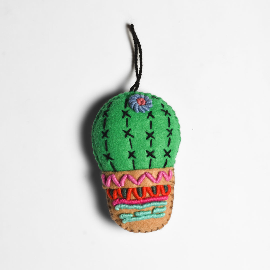 Cactus Embroidered Felted Ornament - Mexico-Decor-Rebeca y Francisco (Mexico)-Lumily MZ Fair Trade Nena & Co Hiptipico Novica Lucia's World emporium