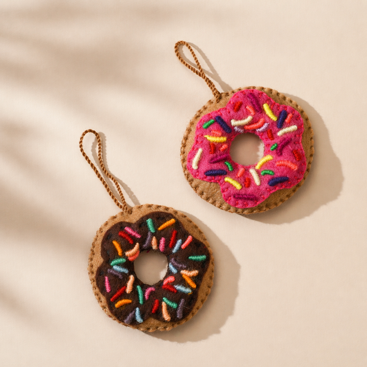 Donut Felt Embroidered Handmade Ornament - Mexico-Decor-Rebeca y Francisco (Mexico)-Lumily MZ Fair Trade Nena &amp; Co Hiptipico Novica Lucia&