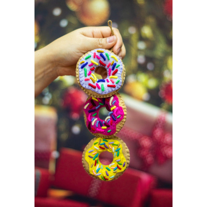 Donut Felt Embroidered Handmade Ornament - Mexico-Decor-Rebeca y Francisco (Mexico)-Lumily MZ Fair Trade Nena &amp; Co Hiptipico Novica Lucia&