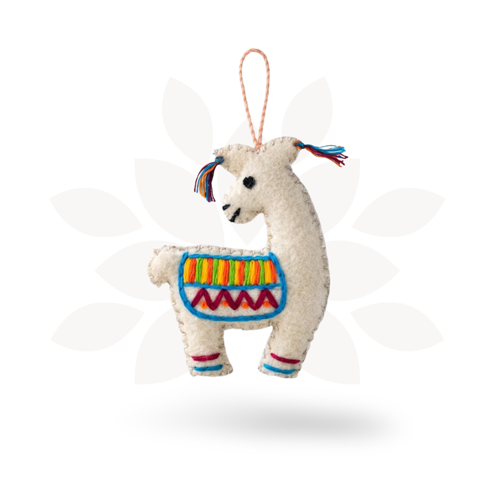 Llama Felted Embroidered Wool Handmade Ornament - Mexico-Decor-Rebeca y Francisco (Mexico)-Lumily MZ Fair Trade Nena &amp; Co Hiptipico Novica Lucia&