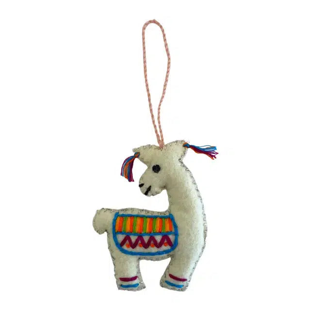 Llama Felted Embroidered Ornament - Mexico-Decor-Rebeca y Francisco (Mexico)-Lumily MZ Fair Trade Nena & Co Hiptipico Novica Lucia's World emporium