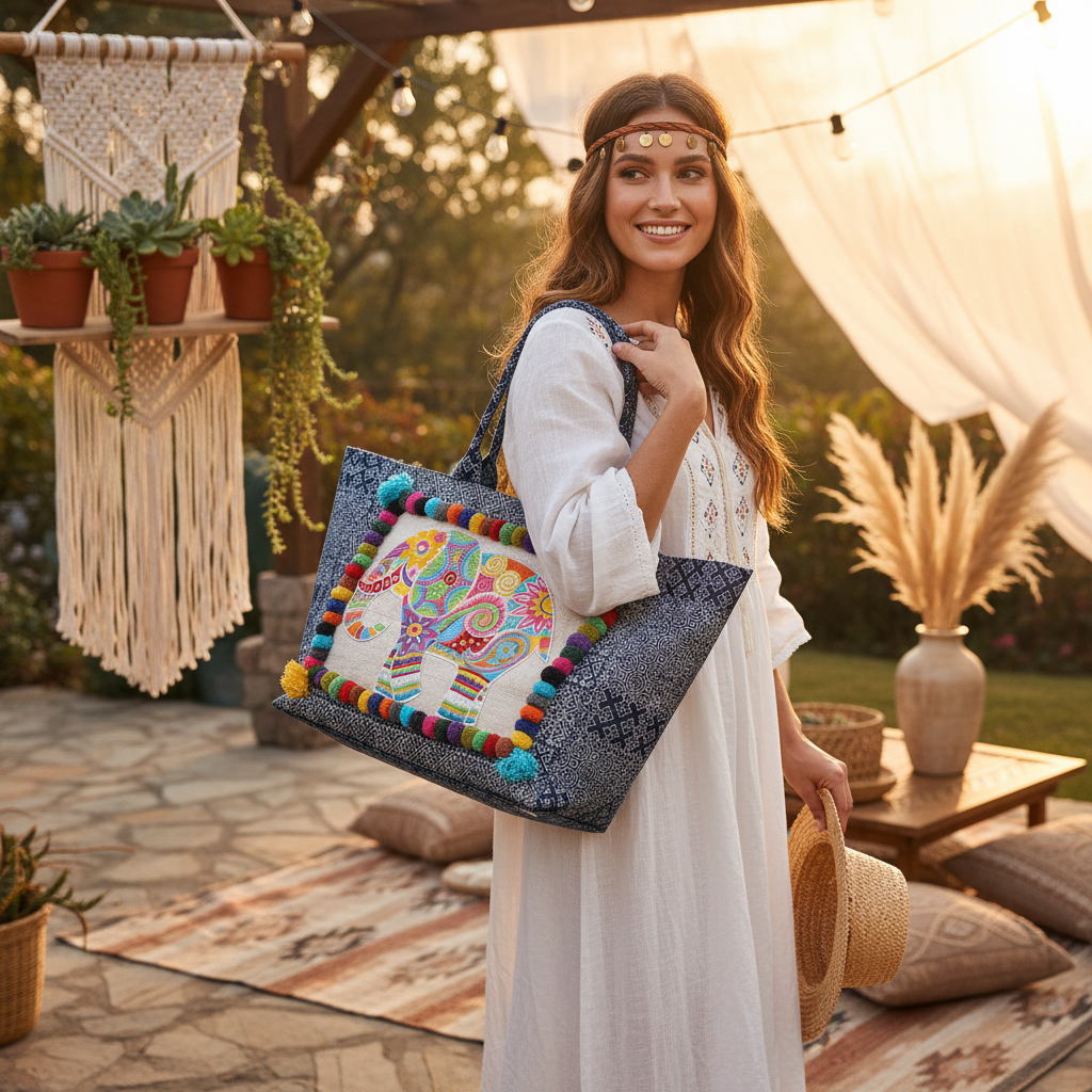 Oasis Batik Elephant Tote Bag - Thailand-Bags-Lumily-Lumily MZ Fair Trade Nena & Co Hiptipico Novica Lucia's World emporium