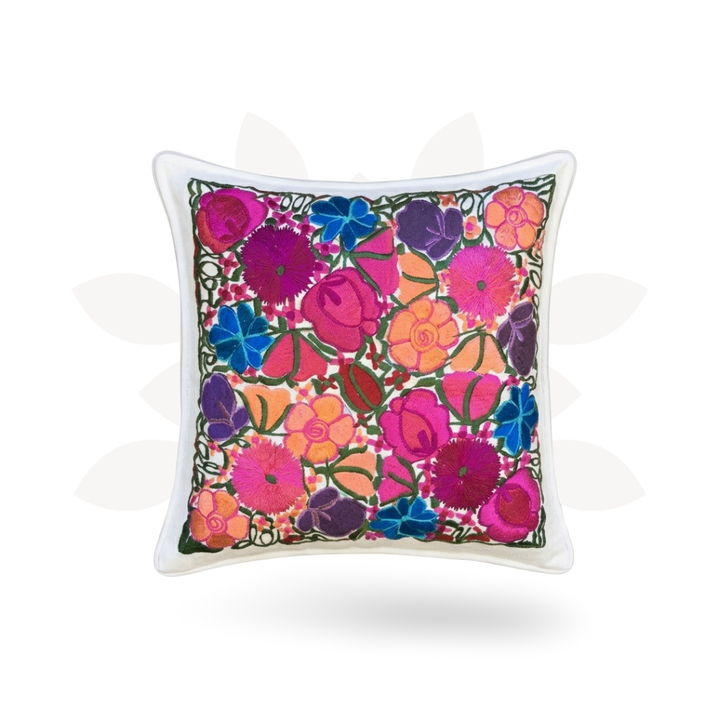Flower Fields Embroidered Pillow Cover - Guatemala-Decor-Don Miguel (Tipicos el Paisaje - GU)-Lumily MZ Fair Trade Nena &amp; Co Hiptipico Novica Lucia&