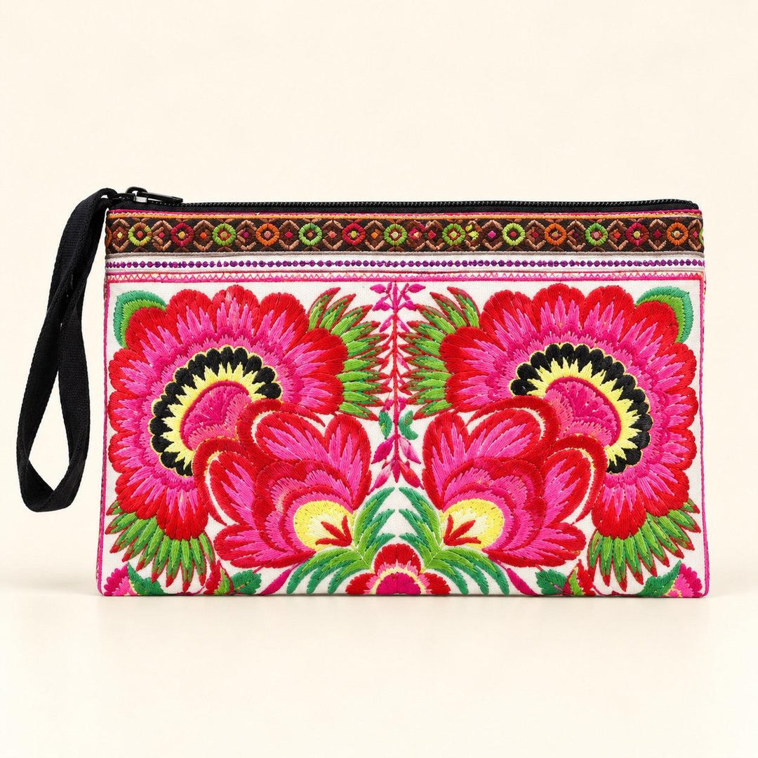 Sarita Hmong Embroidered Wristlet | Colorful Artisan Clutch – Thailand