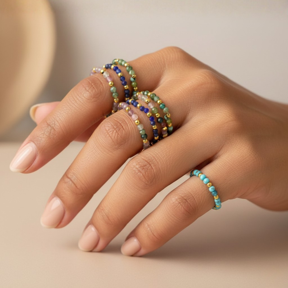 Multi-Stone Gemstone Bead Elastic Ring - Thailand-Jewelry-Arunee (Tontor - TH)-Lumily MZ Fair Trade Nena & Co Hiptipico Novica Lucia's World emporium