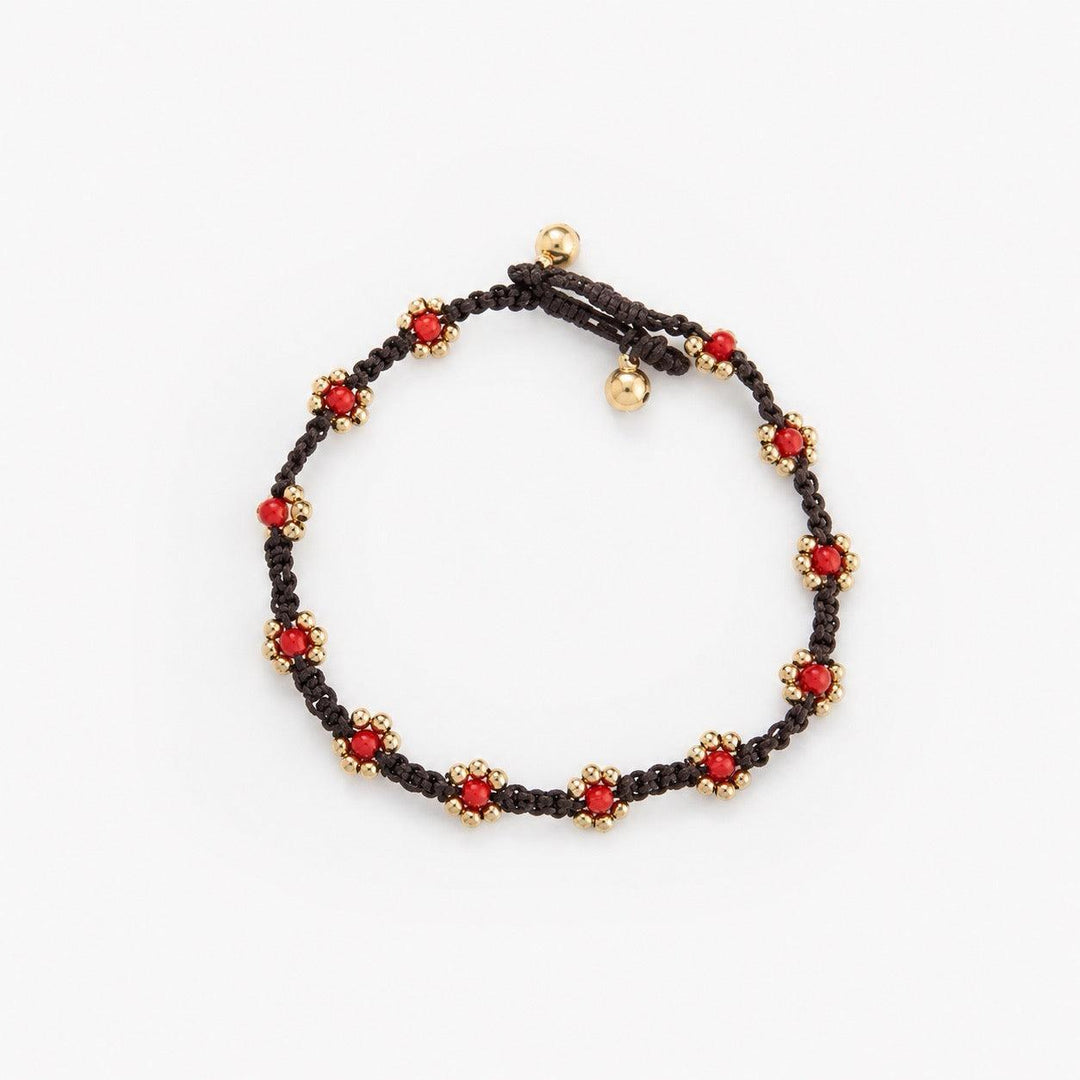 Red Floral Stone Anklet with Bell Closure - Thailand-Anklets-Nu Shop-Lumily MZ Fair Trade Nena & Co Hiptipico Novica Lucia's World emporium