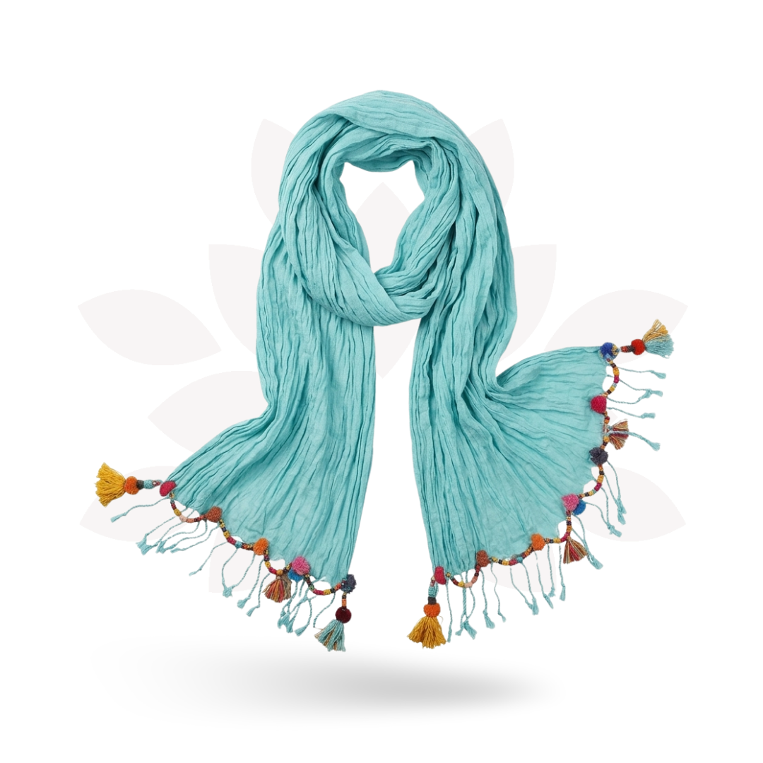 Cotton Pom Pom Sustainably Made Scarf - Thailand-Apparel-Lumily-Lumily MZ Fair Trade Nena & Co Hiptipico Novica Lucia's World emporium