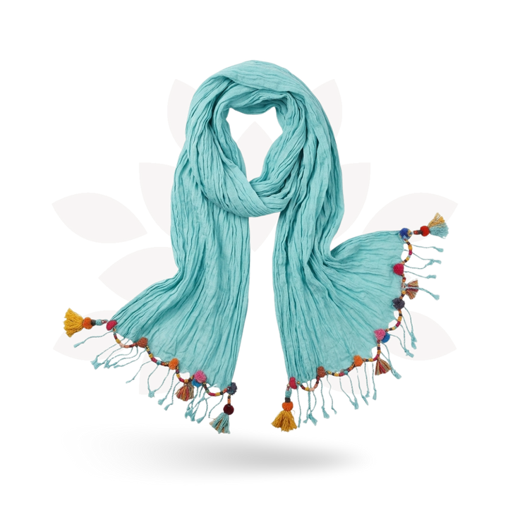 Cotton Pom Pom Sustainably Made Scarf - Thailand-Apparel-Lumily-Lumily MZ Fair Trade Nena &amp; Co Hiptipico Novica Lucia&