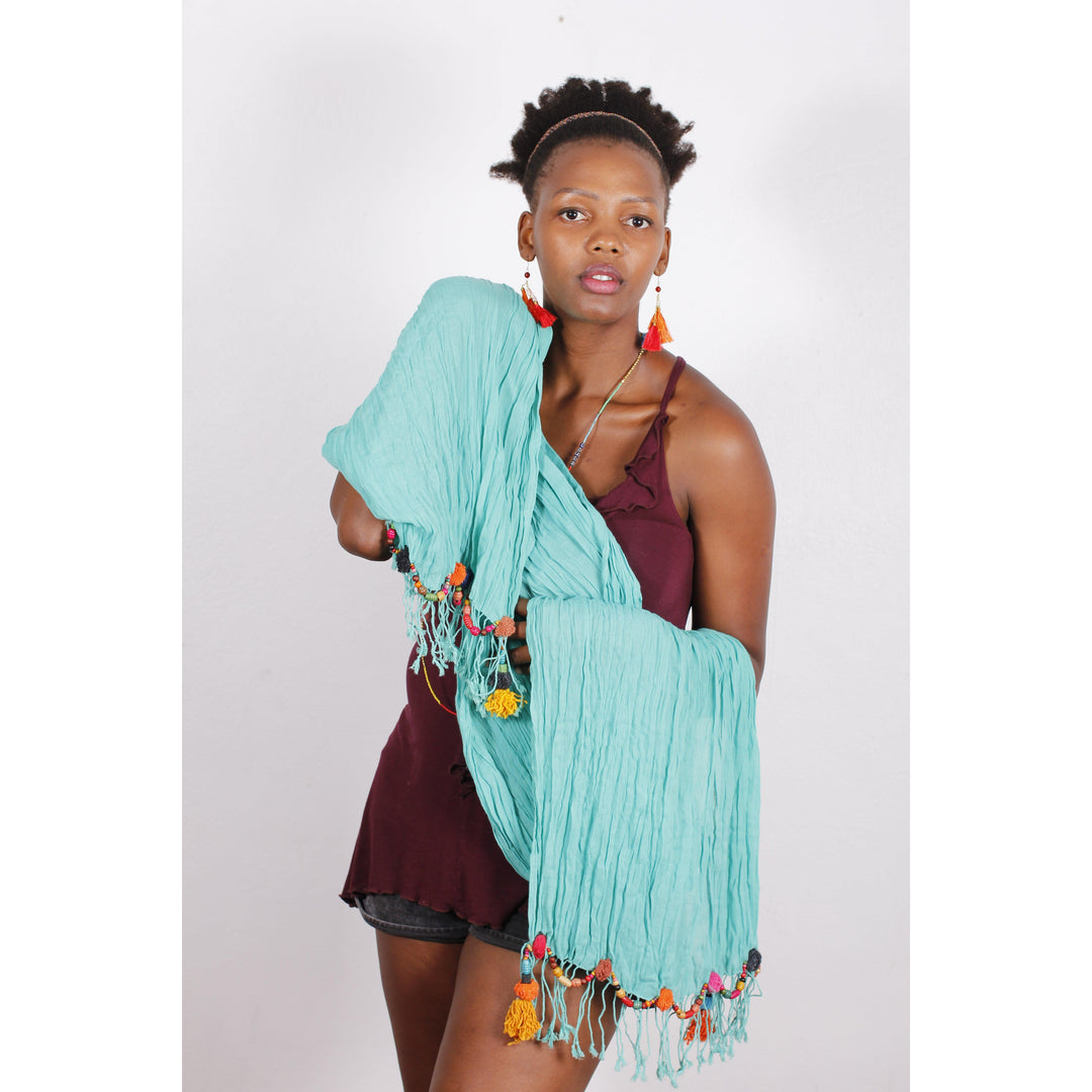 Cotton Pom Pom Sustainably Made Scarf Thailand – Lumily