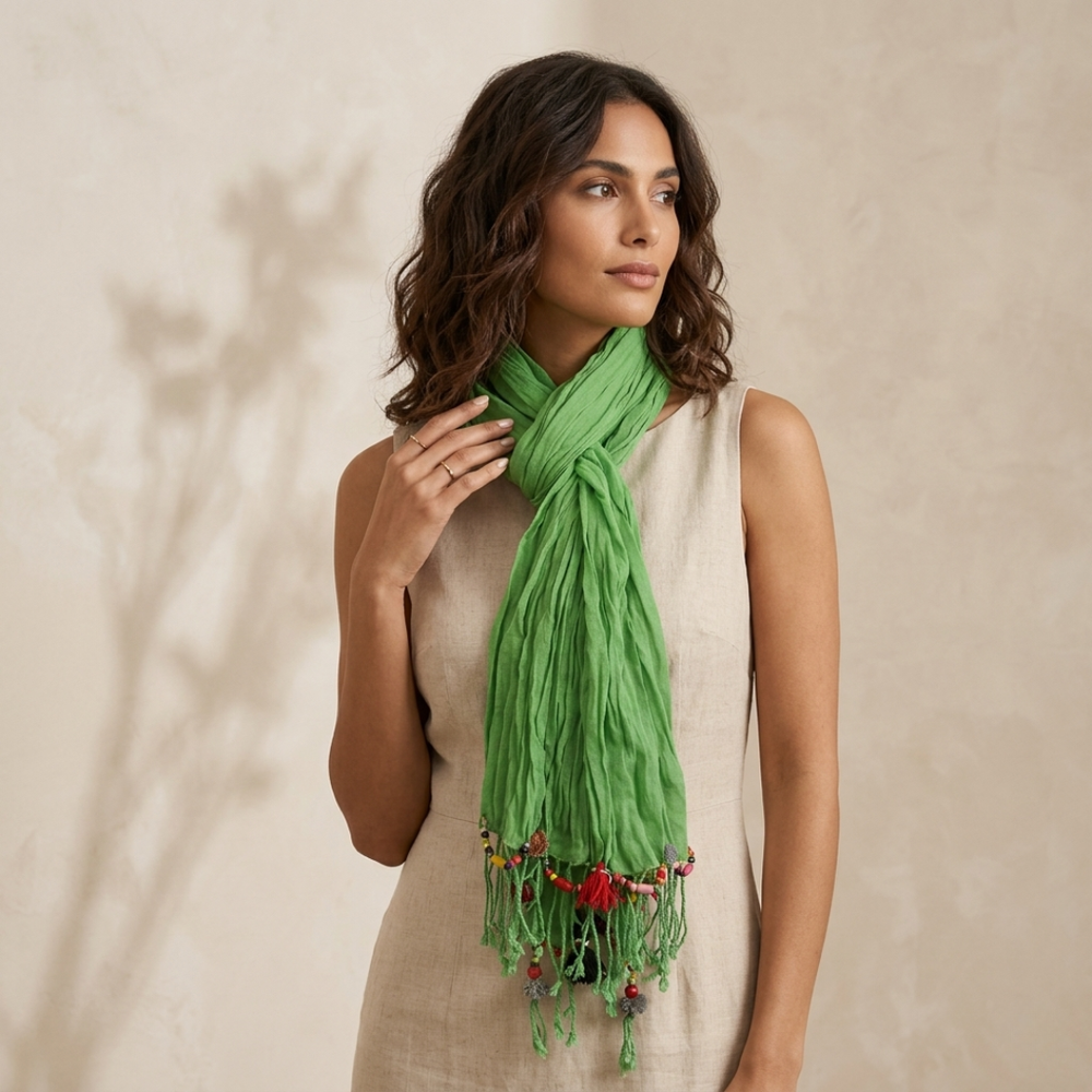 Cotton Pom Pom Sustainably Made Scarf - Thailand-Apparel-Lumily-Lumily MZ Fair Trade Nena & Co Hiptipico Novica Lucia's World emporium