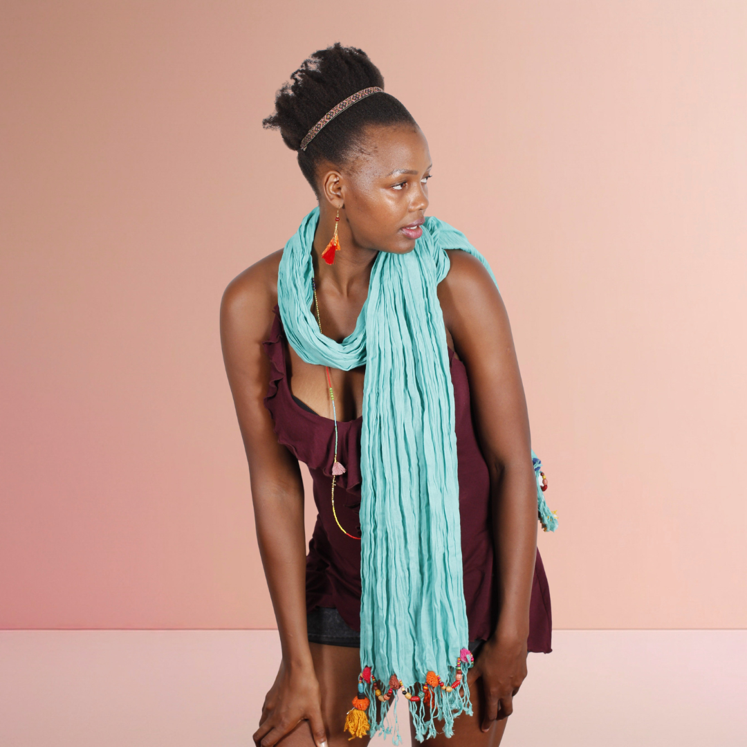 Cotton Pom Pom Sustainably Made Scarf - Thailand-Apparel-Lumily-Lumily MZ Fair Trade Nena &amp; Co Hiptipico Novica Lucia&
