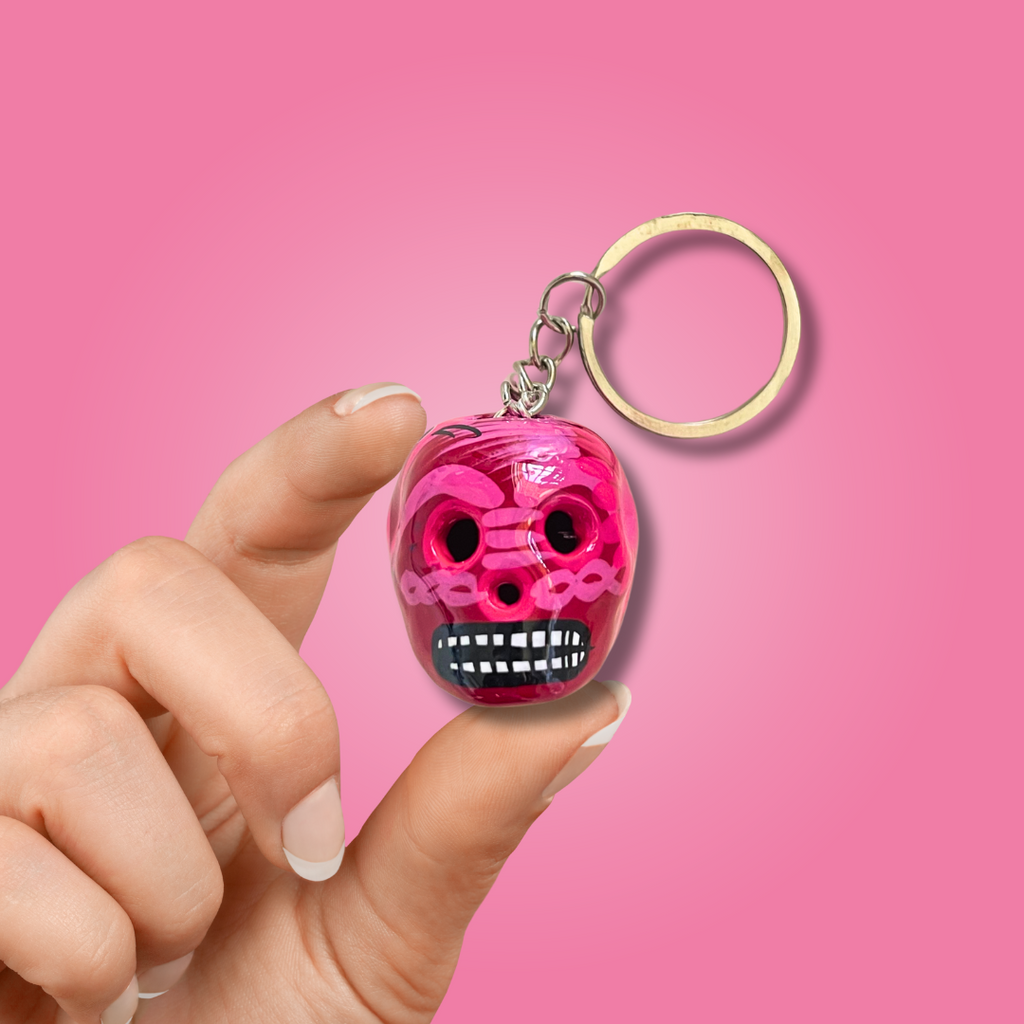 Hand-Painted Mini Sugar Skull Floral Keychain - Mexico – Lumily