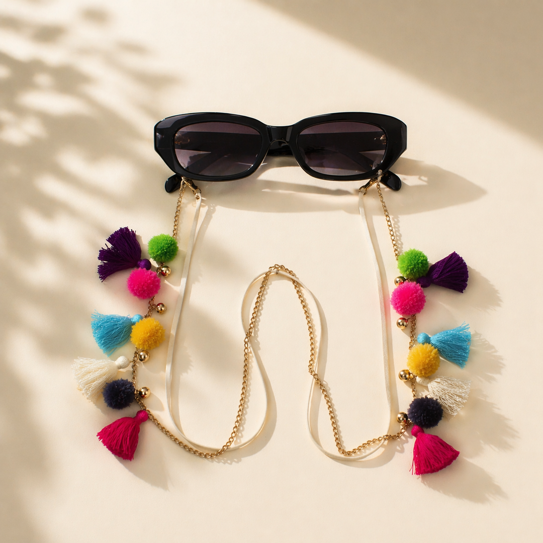 Leather Pom Pom Tassel Sunglass Chain Strap – Thailand-Jewelry-Nu Shop-Lumily MZ Fair Trade Nena & Co Hiptipico Novica Lucia's World emporium
