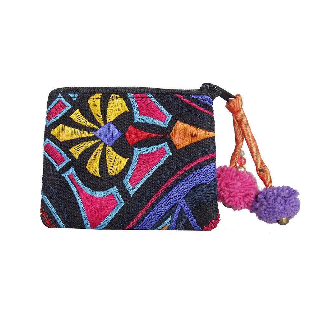 Geometric Embroidered Colorful Boho Coin Purse - Thailand-Bags-Lumily-Lumily MZ Fair Trade Nena & Co Hiptipico Novica Lucia's World emporium