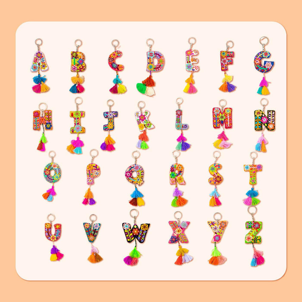 Alphabet Letter Embroidered Boho Keychain | Bag Charm - Mexico-Keychains-Rebeca y Francisco (Mexico)-Lumily MZ Fair Trade Nena & Co Hiptipico Novica Lucia's World emporium