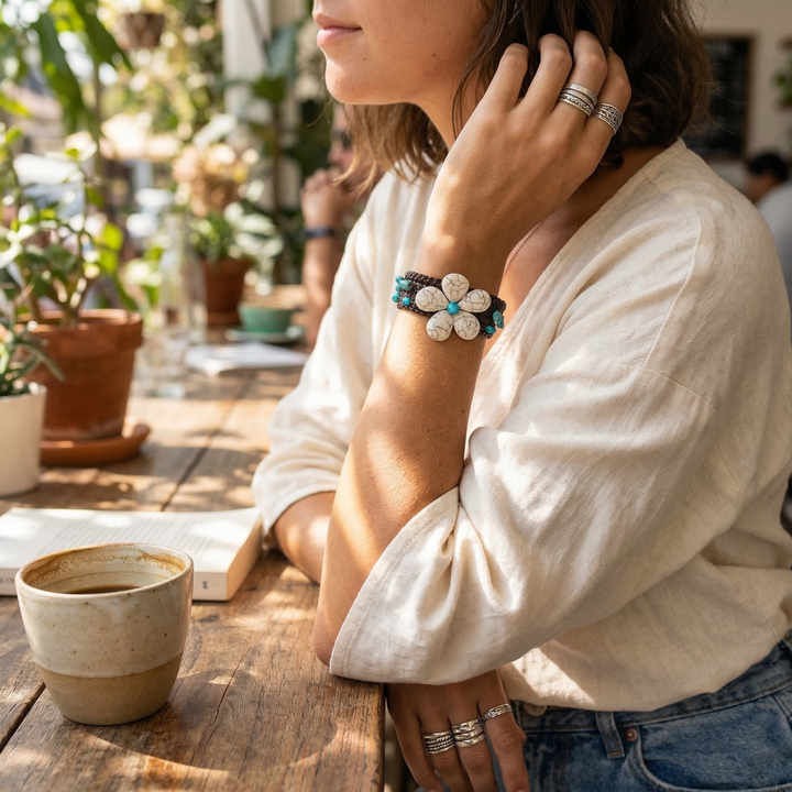 BUNDLE: Wax String Flower Stone Handcrafted Bracelet 4 Pieces - Thailand-Bracelets-Lumily-Lumily MZ Fair Trade Nena &amp; Co Hiptipico Novica Lucia&