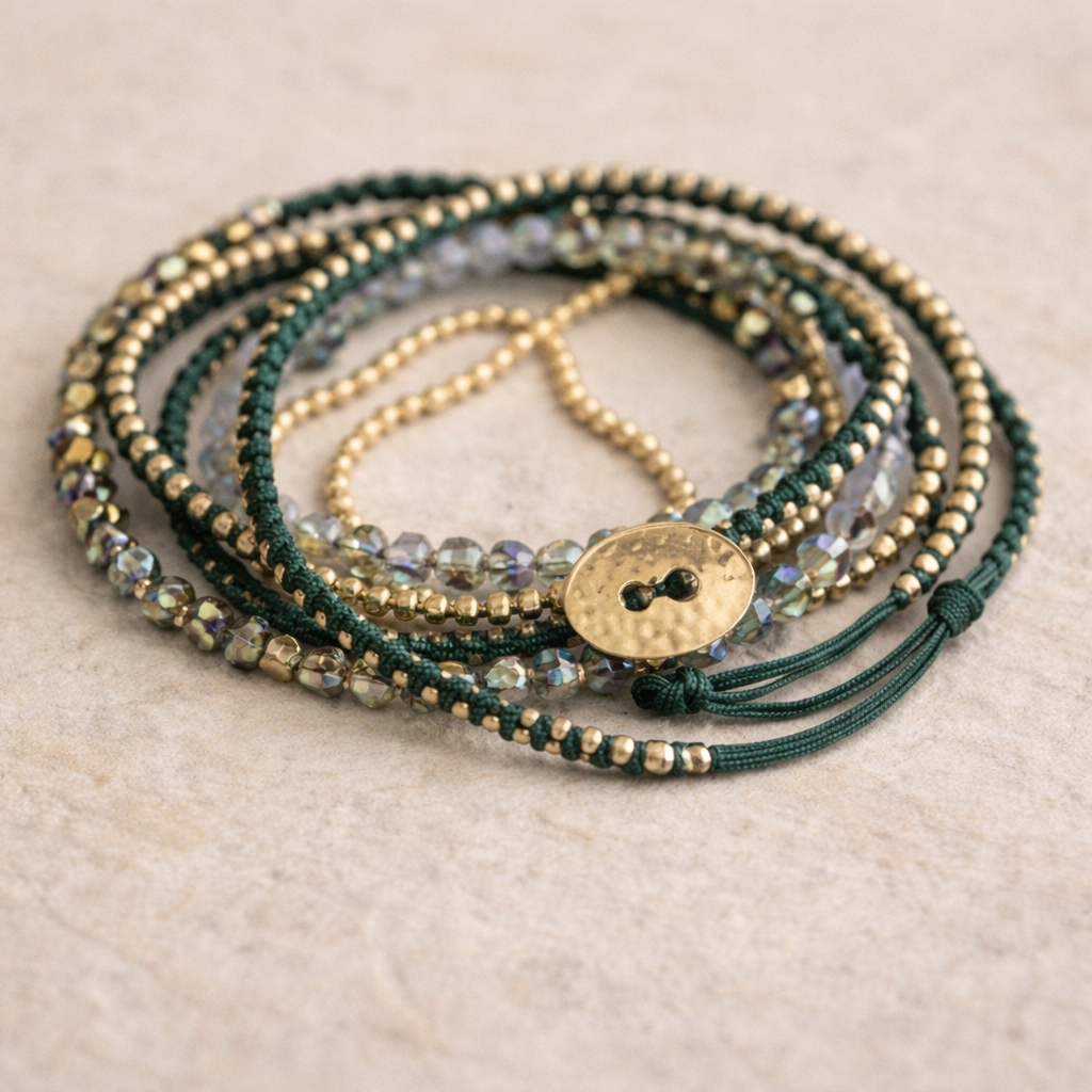 Anita Bead and Chain Wrap Bracelet Necklace – Thailand-Jewelry-Lumily-Green-Lumily MZ Fair Trade Nena &amp; Co Hiptipico Novica Lucia&