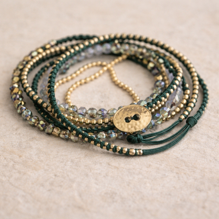 Anita Bead and Chain Wrap Bracelet Necklace – Thailand-Jewelry-Lumily-Green-Lumily MZ Fair Trade Nena &amp; Co Hiptipico Novica Lucia&